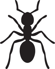 Silhouette of a black ant on a transparent background