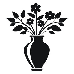 vase with flowers  silhouette vector white background