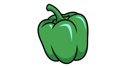 A cartoon green bell pepper with black outlines and light blue highlights on a white background