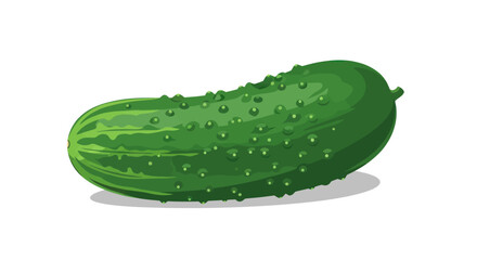 A vibrant green cucumber with a textured skin and dark spots, casting a shadow
