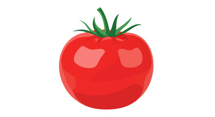 A vibrant illustration of a plump red tomato, with green stem and leaves, on a white background