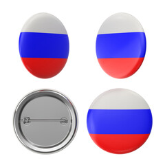Fototapeta premium Russian flag button badges, various views, patriotic pin emblems.