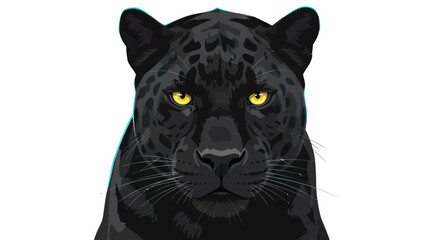 Vector illustration of a black jaguar's face with focused yellow eyes. Detailed fur texture