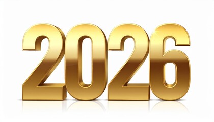 Shiny gold numbers "2026" against a white background, representing the year.