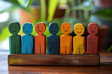 Vibrant and diverse rectangular wooden pieces beautifully symbolize the harmonious coexistence and inclusivity that thrive within our society 