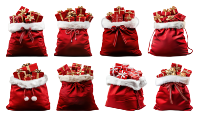 PNG Festive red bags with gifts, element set on transparent background