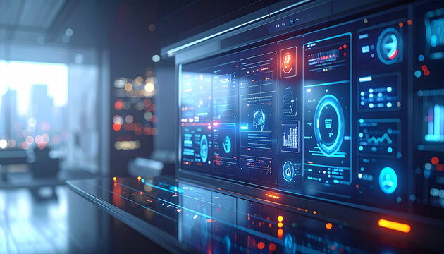 Digital Command Center: High-tech display showcasing real-time data, charts, and graphs, offering a glimpse into the nerve center of innovation and connectivity.  - Powered by Adobe