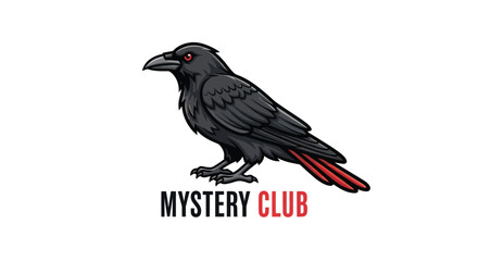 A crow with red-eyed, emblem stands, 