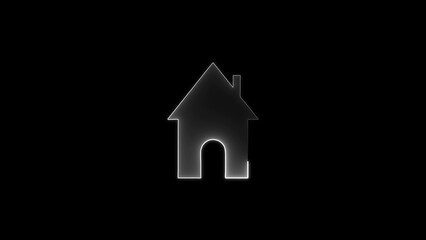 White Outline House Icon with Subtle Glow on Black Background home building