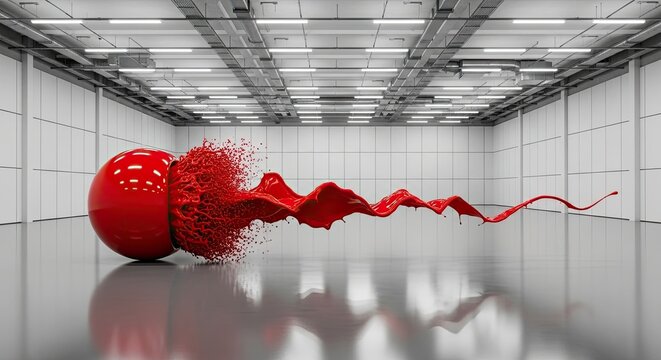 Red Sphere Exploding into a Liquid Stream - Powered by Adobe
