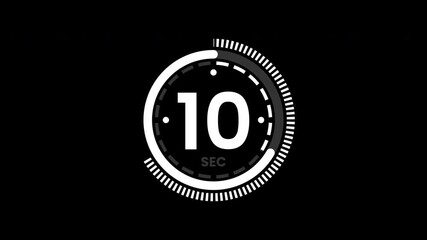 15 second timer simple countdown animated with circle on black background, countdown time 15 to 0.