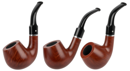 Three Wooden Smoking Pipes with Black Mouthpieces tobacco pipe