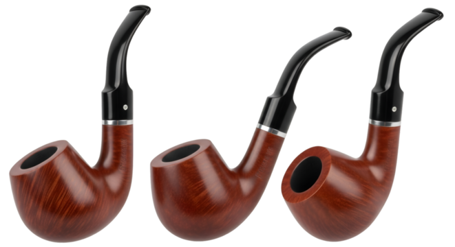 Three Wooden Smoking Pipes with Black Mouthpieces tobacco pipe