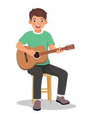 Man playing guitar sitting on the wooden chair