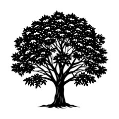 Obraz premium Vector art of detailed silhouette of a lush oak tree with abundant leaves, , creating a striking visual representation of natures beauty