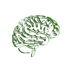 3D Green brain representing mental health and cognitive function on white surface symbolizes intelligence and awareness, promoting a thoughtful and innovative theme.