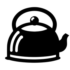 Illustration of a black kettle with a rounded handle and spout on a white background design element