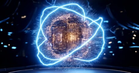 Futuristic Energy Core Powering Up with Electrical Arcs and Visual Data Flow - Powered by Adobe