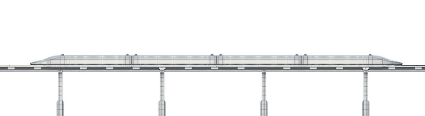 Wireframe drawing of a bullet train on a maglev track. Side view, isolated on a transparent background. 3D illustration. © Orange Dragon Studio