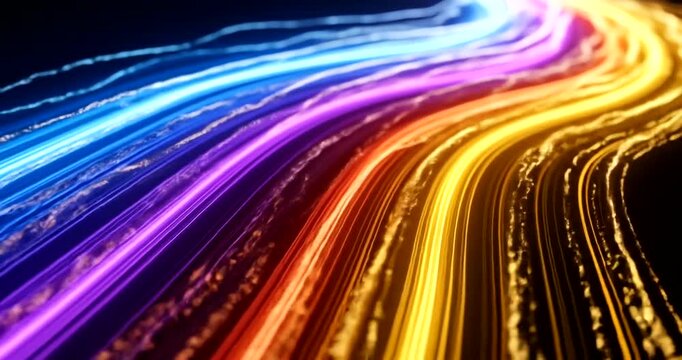 Abstract multicolored light streaks moving smoothly against a dark background