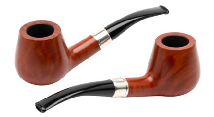 Two Wooden Tobacco Pipes with Silver Bands smoking