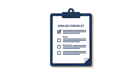 Checklist on a clipboard with marked goals, highlighting steps and outcomes for effective planning