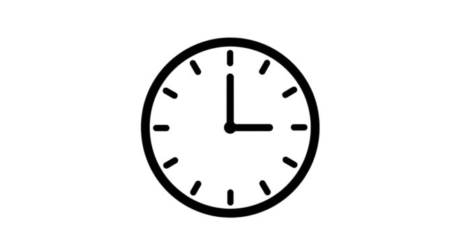 Simple clock illustration with clear hour and minute hands, set against a plain background