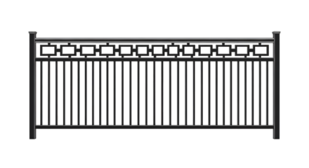 Black metal fence with square decorative elements Keywords: fence, metal, black, railing