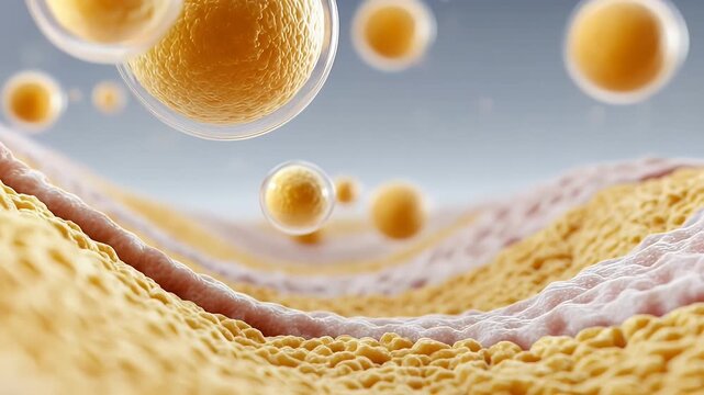 Collagen spheres interacting with skin tissue layers