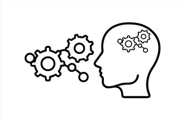 Abstract Human Mind with Technology and Gears—Concept of Brain Function, Innovation, and Intelligent Thinking Vector