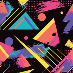 Abstract Geometric Seamless Pattern with Retro Shapes Colorful 80s Memphis Style Background	