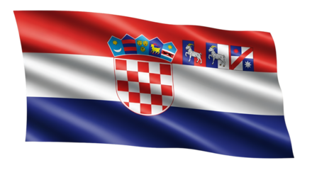 Waving Croatian Flag with Coat of Arms Keywords: america, banner, blue, border, coat of arms