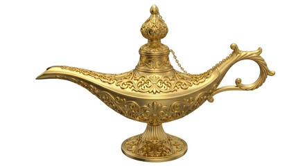 Ornate golden Aladdin's magic lamp genie fantasy