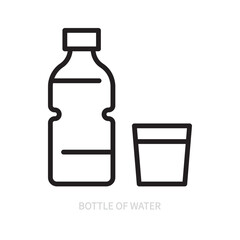 Bottle of water and glass line icon. Drink symbol. Isolated on a white background. Editable stroke. Flat design. Vector illustration.