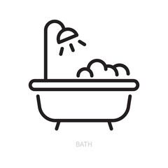 Bath line icon. Bathtub, bathing symbol. Shower, foam sign. Isolated on a white background. Editable stroke. Flat design. Vector illustration.