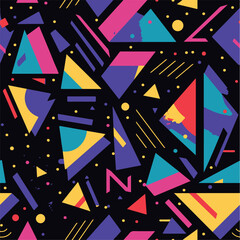 Abstract Geometric Seamless Pattern with Retro Shapes Colorful 80s Memphis Style Background	