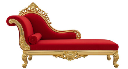 Ornate Red Velvet Chaise Lounge with Gold Trim sofa