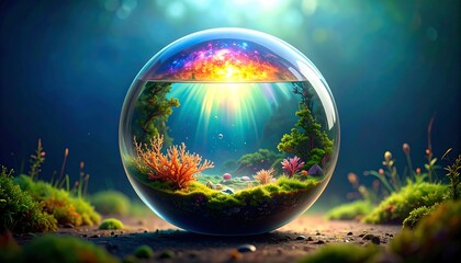 Sphere with Miniature Landscape Inside a Galaxy Sky