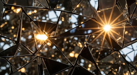 Fototapeta premium Abstract Geometric Shattered Mirror Reflection Bokeh Lights