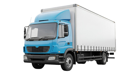 Blue Box Truck With White Tautliner Cargo Area delivery