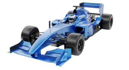 Blue Formula 1 Race Car with Driver Isolated racing