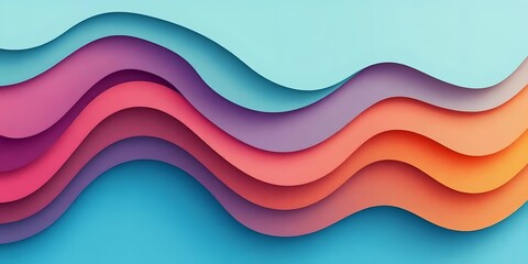 Abstract layered wavy shapes featuring a gradient of vibrant colors from pink to orange and blue