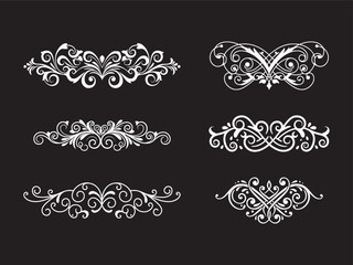 Fototapeta premium Elegant Floral Ornament Collection on Black Background