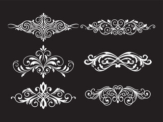 Fototapeta premium Elegant Floral Ornament Collection on Black Background