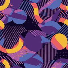 Abstract Geometric Seamless Pattern with Retro Shapes Colorful 80s Memphis Style Background	