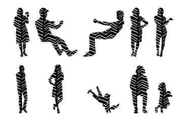 Vector illustration, Outline silhouettes of people, Contour drawing, people silhouette, Icon Set Isolated , Silhouette of sitting people, Architectural set