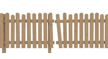 Broken Wooden Picket Fence Section barrier