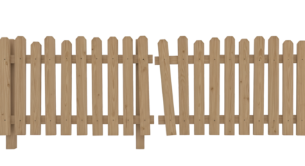Broken Wooden Picket Fence Section barrier