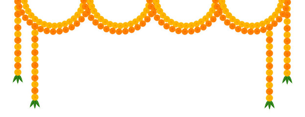 Marigold flower elements different types decoration: traditional festival of  Diwali, deepawali, mala, wedding, invitation, card, floral, dussehra, on transparent background, vector design