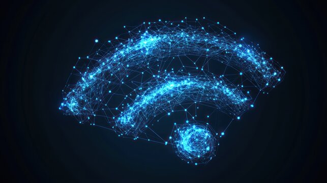 Abstract glowing wireless network symbol.